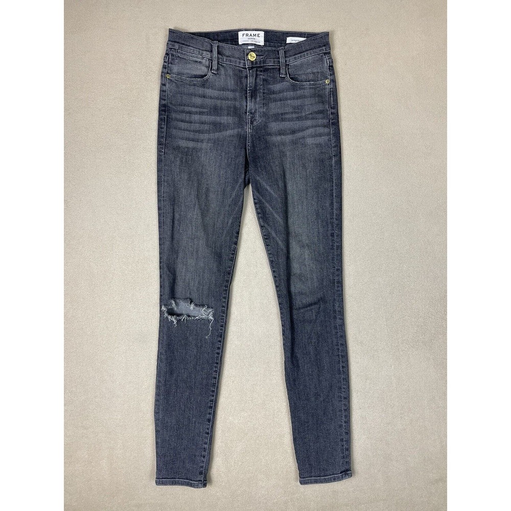 Frame jeans Womens 26 Black Le High Skinny‎ Denim Raw Hem Mid Rise Adult